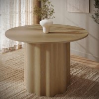 Round Limewash Oak Pedestal Dining Table - Seats 4 - Wave Round Limewash Oak Pedestal Dining Table - Seats 4 - Wave