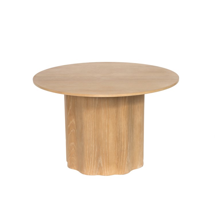 Round Limewash Oak Dining Table Set with 4 Cream Upholstered Chairs - Seats 4 - Wave