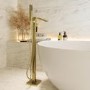 Brushed Brass Freestanding Bath Shower Mixer Tap - Wave