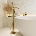 WAVEBBFS Brushed Brass Freestanding Bath Shower Mixer Tap - Wave