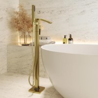 Brushed Brass Freestanding Bath Shower Mixer Tap - Wave