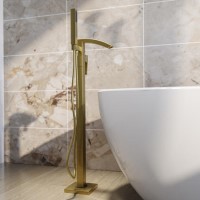 GRADE A1 - Brushed Brass Freestanding Bath Shower Mixer Tap - Wave
