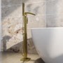 Brushed Brass Freestanding Bath Shower Mixer Tap - Wave