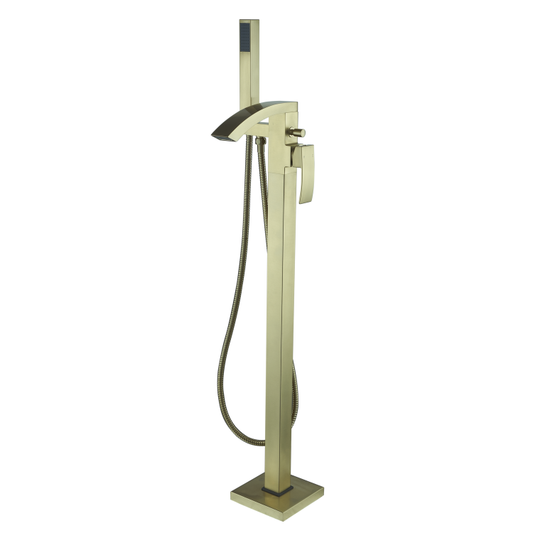 GRADE A1 - Brushed Brass Freestanding Bath Shower Mixer Tap - Wave