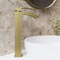 GRADE A1 - Brushed Brass Tall Mono Basin Mixer Tap - Wave