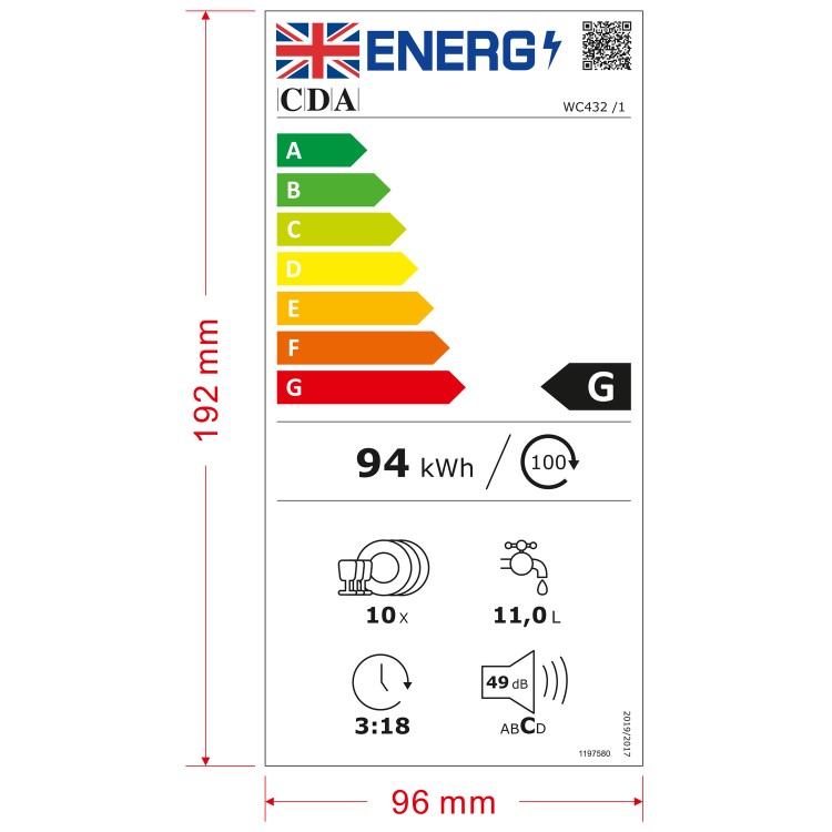 CDA WC432 10 Place Slimline Fully Integrated Dishwasher