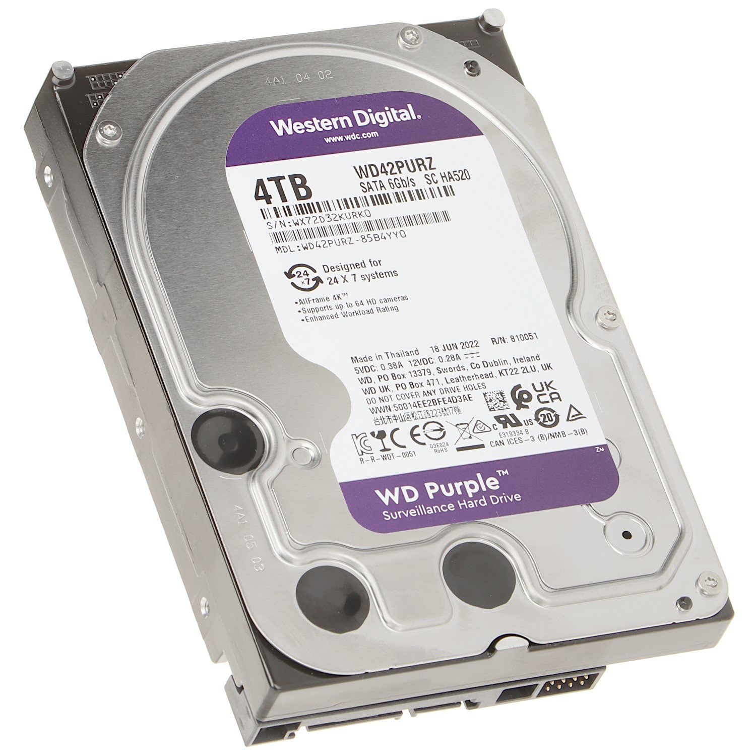 Box Opened Western Digital Purple 4TB SATA III 5400RPM 3.5 Inch