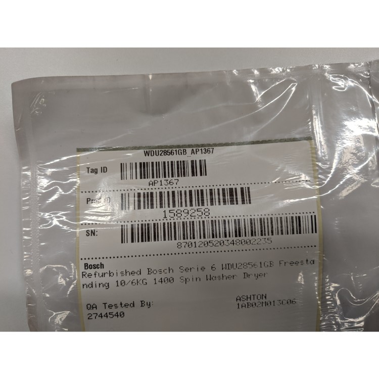 Refurbished Bosch Serie 6 WDU28561GB Freestanding 10/6KG 1400 Spin Washer Dryer White