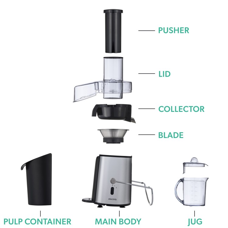 electriQ Whole Fruit Centrifugal 990W Power Juicer - Stainless Steel