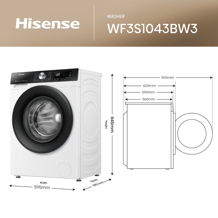 Hisense 3s Series 10.5kg 1400rpm Washing Machine - White