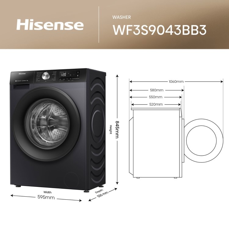 Hisense 3S Series 9kg 1400rpm Washing Machine - Black