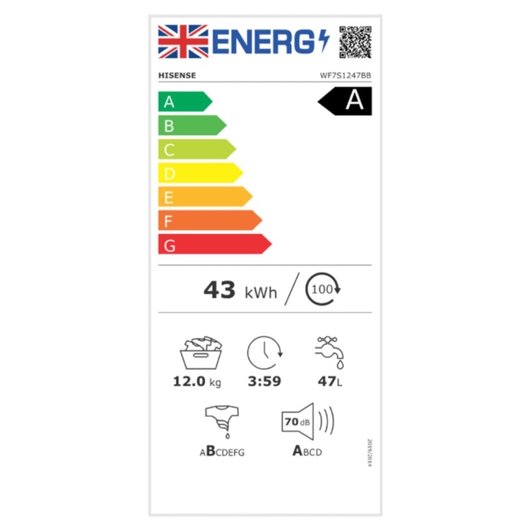 Hisense 7S Series 12kg 1400rpm Washing Machine - Black