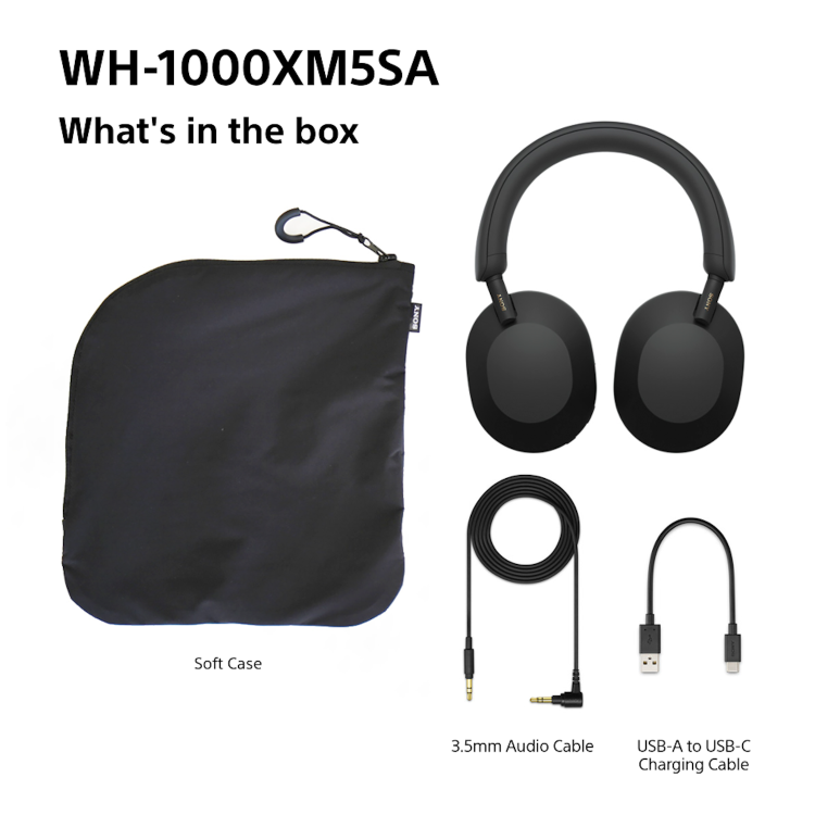 Sony WH-1000XM5 Wireless Noise Cancelling Headphones with Soft Case - Black