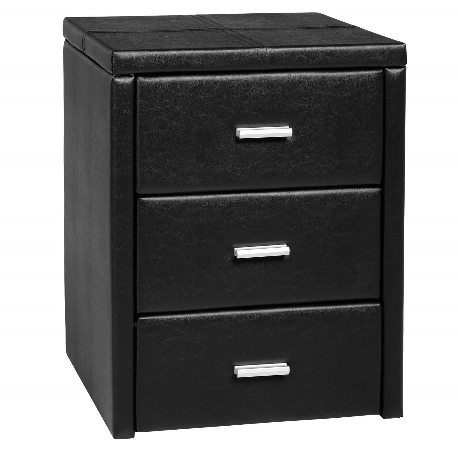 Seconique Prado Black Faux Leather 3 Drawer Bedside Table Buy It