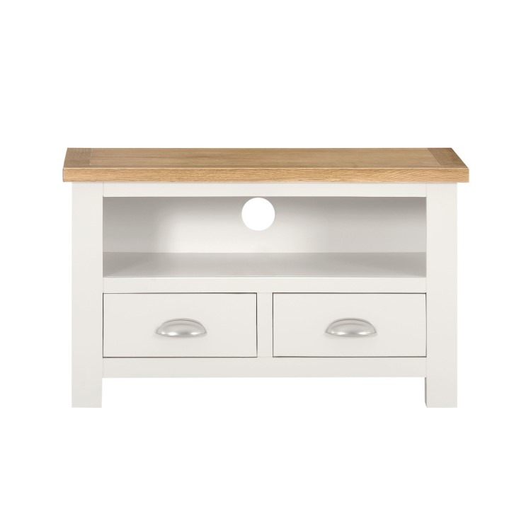 Willow Farmhouse TV Unit Stand with Storage Drawers - Cream & Light Oak