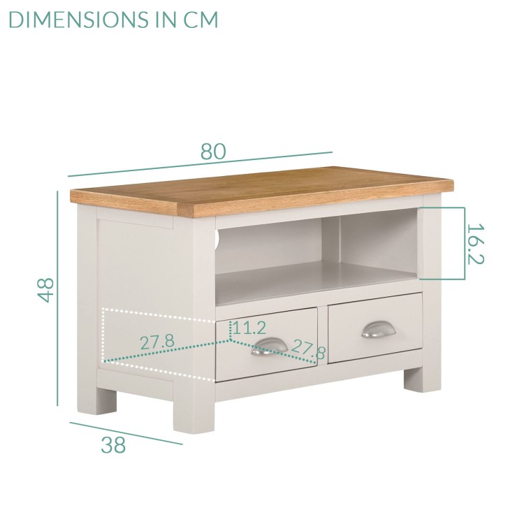 Willow Farmhouse TV Unit Stand with Storage Drawers - Cream & Light Oak