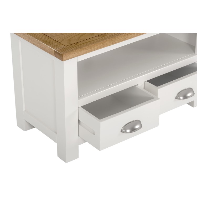 Willow Farmhouse TV Unit Stand with Storage Drawers - Cream & Light Oak