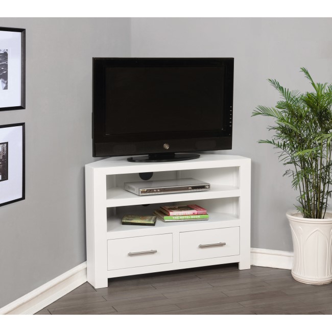White Corner TV Unit in Solid Wood - TV up to 36" - Windsor