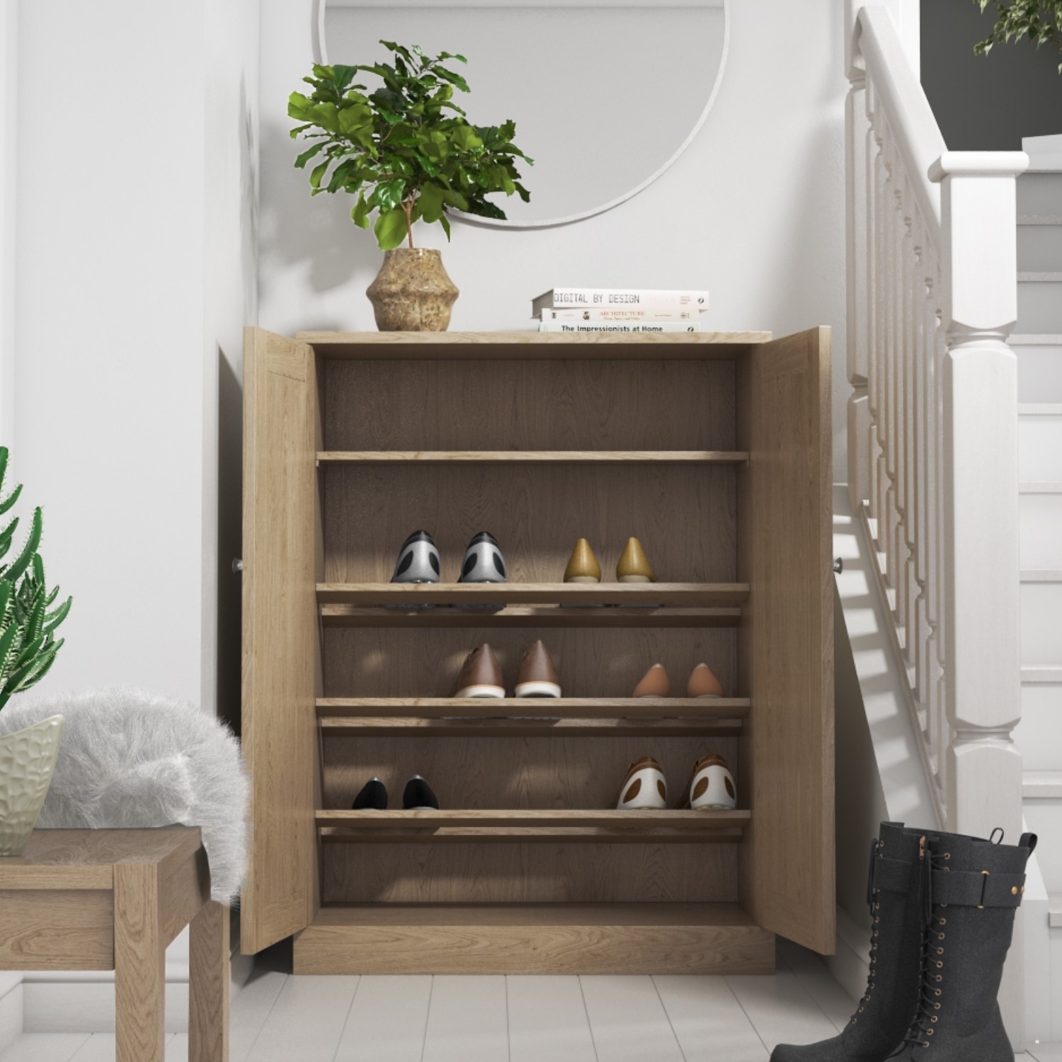 Slim Solid Oak Shoe Cabinet 15 Pairs Buy It Direct