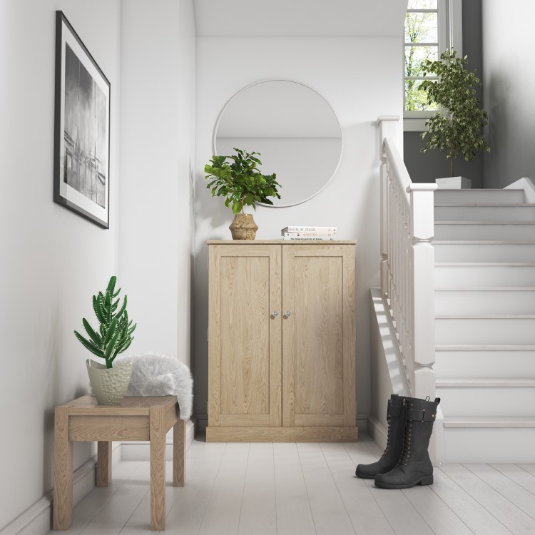Slim Solid Oak Shoe Cabinet- 15 Pairs