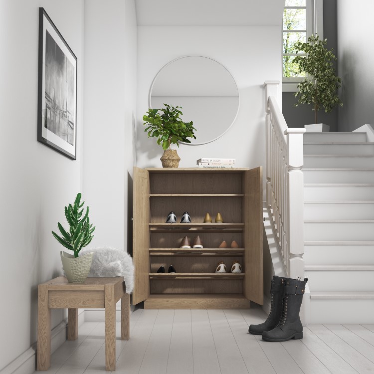 Slim Solid Oak Shoe Cabinet- 15 Pairs