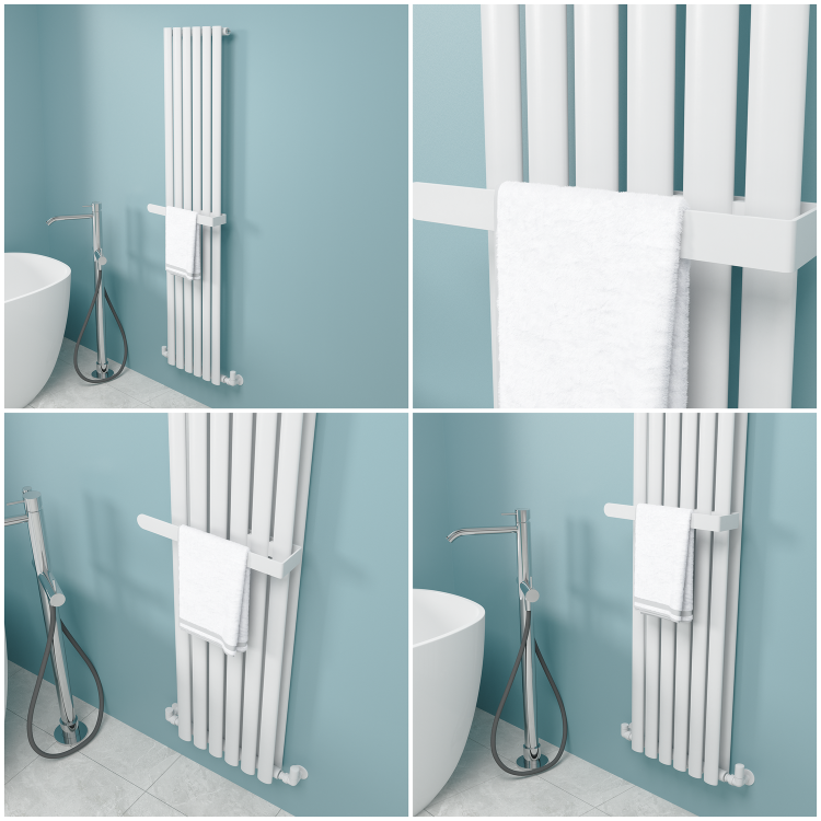 White Designer Wall-Mounted Towel Holder for Steel & Electric Radiators - 420mm