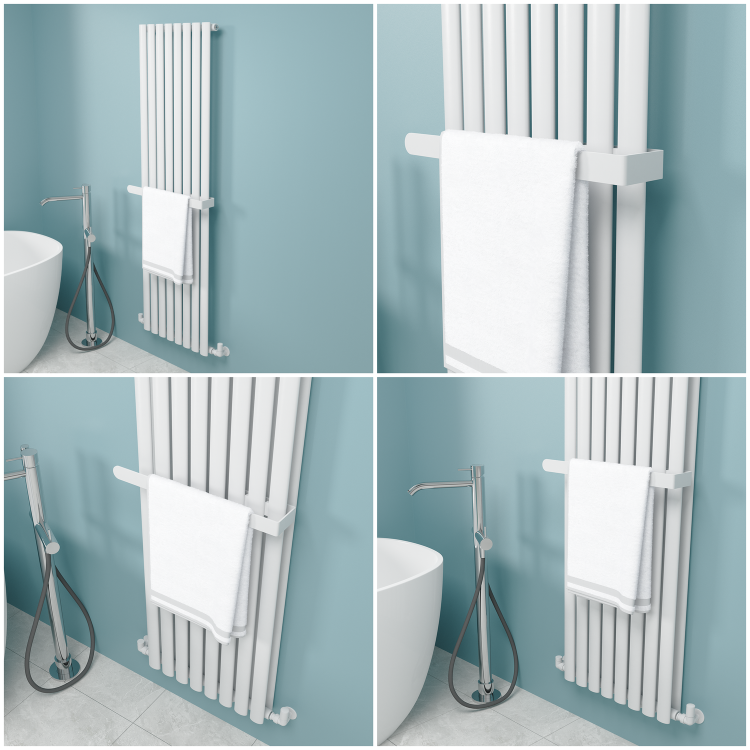 White Designer Wall-Mounted Towel Holder for Steel & Electric Radiators - 520mm