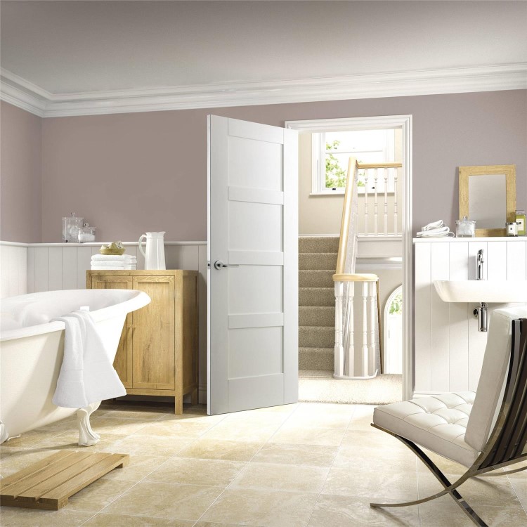 Shaker 4 Panel Internal White Primed Door - White Primed, 2040 x 726 x 40 mm