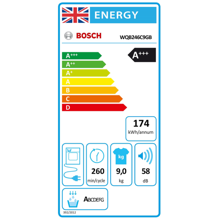 Refurbished Bosch Series 8 WQB246C9GB Freestanding Heat Pump 9KG Tumble Dryer White