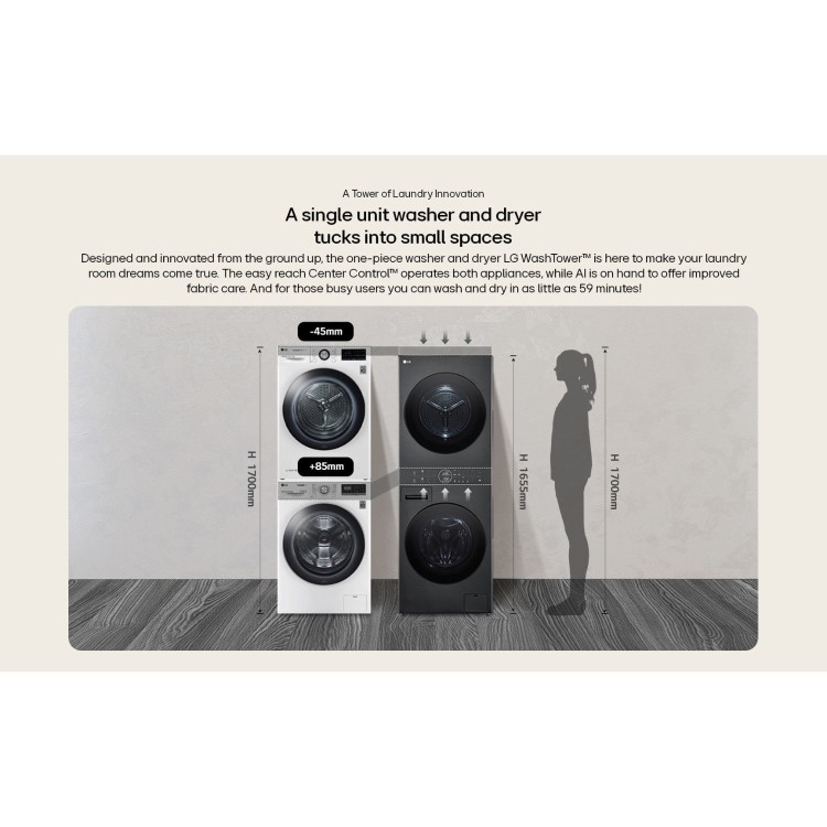 LG WashTower 12kg Wash 10kg Dry 1400rpm Stacked Washer Dryer - Black