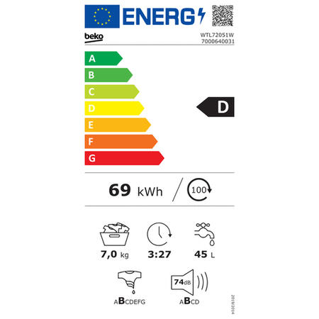 Refurbished Beko WTL72051W Freestanding 7KG 1200 Spin Washing Machine White