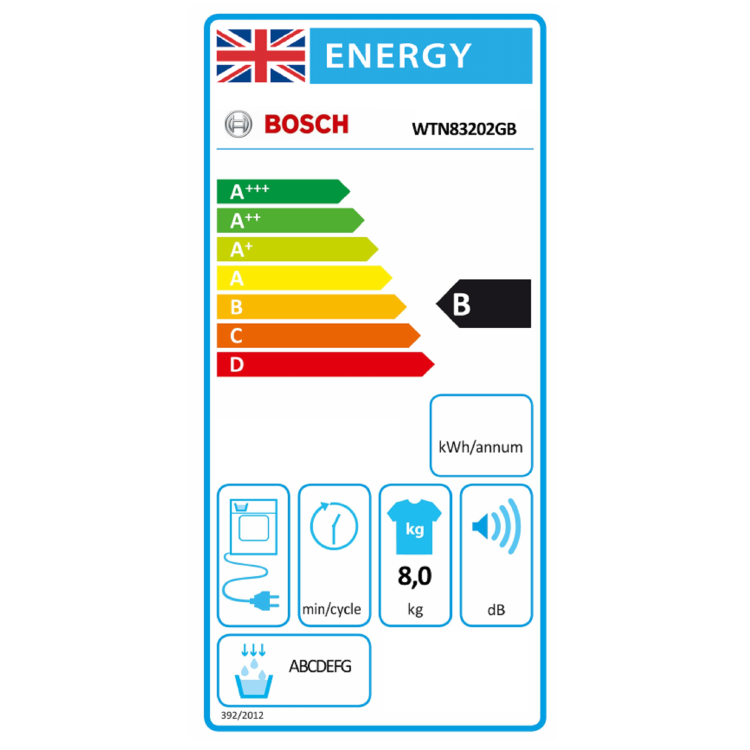 Refurbished Bosch Series 4 WTN83202GB Freestanding Condenser 8KG Tumble Dryer White