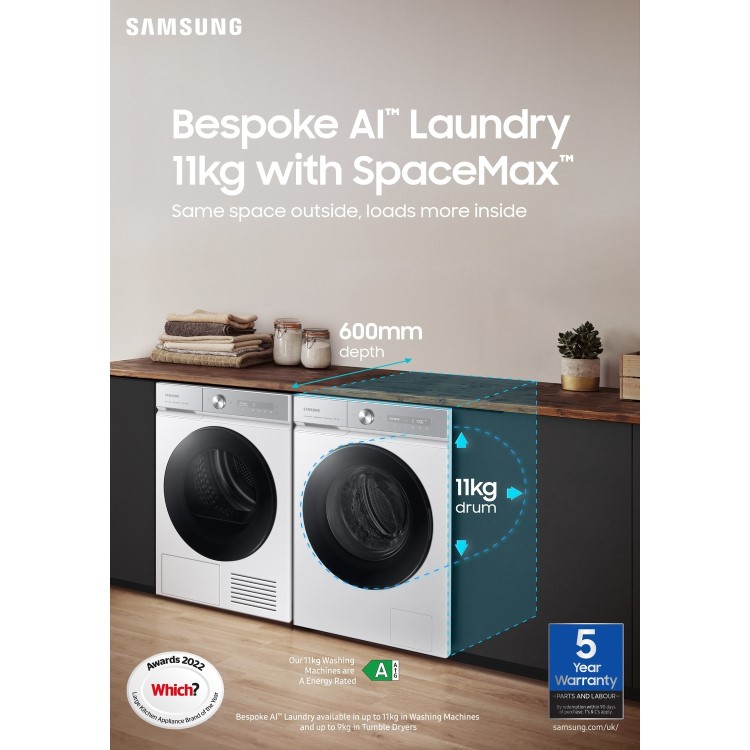 Refurbished Samsung Series 5+ WW11BB504DABS1 Freestanding 11KG 1400 Spin Washing Machine Black