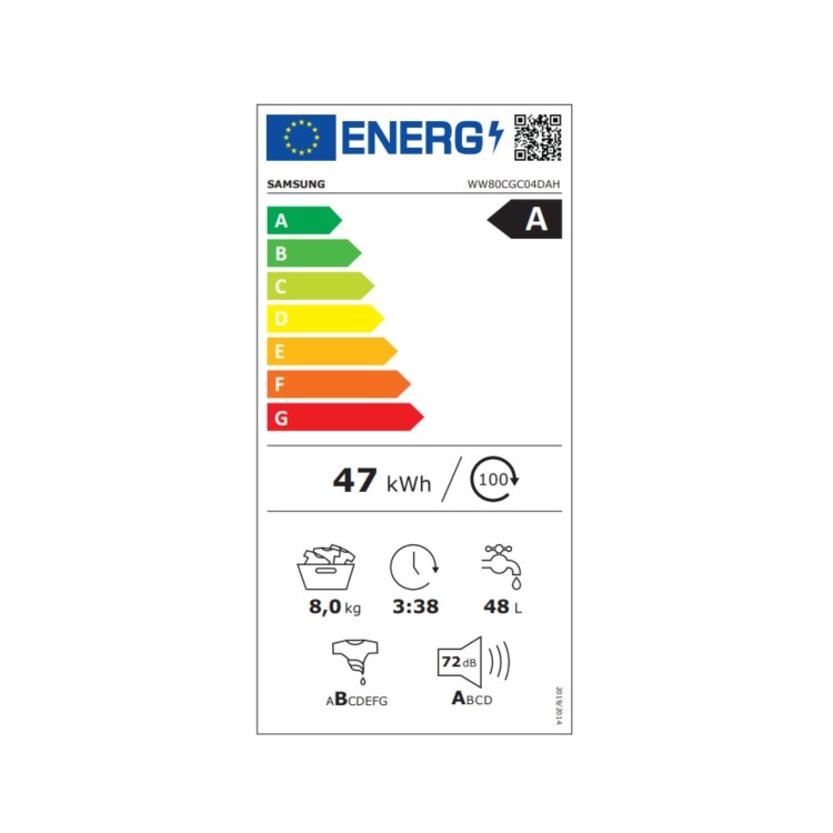 Refurbished Samsung Series 5 ecoBubble WW80CGC04DAHEU Freestanding 8KG 1400 Spin Washing Machine White