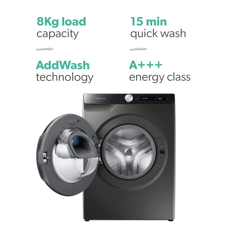Refurbished Samsung Series 5 plus ecoBubble WW80T554DAX/S1 Freestanding 8KG 1400 Spin Washing Machine Graphite