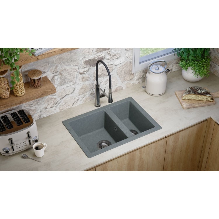 RockLite Weston 1.5 Bowl Inset / Undermount Grey Composite Kitchen Sink