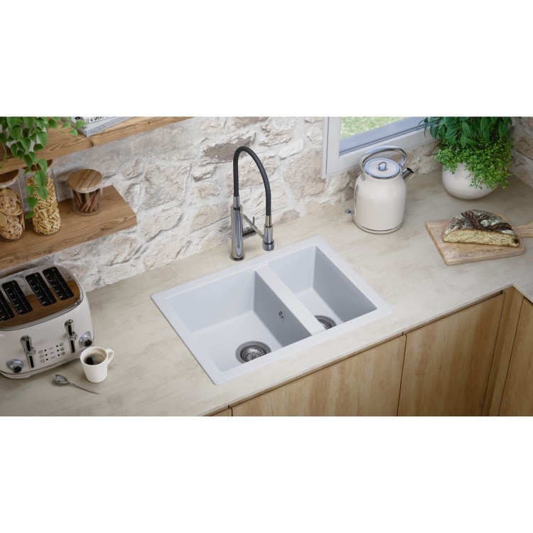 RockLite Weston 1.5 Bowl Inset / Undermount White Composite Kitchen Sink