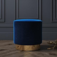 Xena Velvet Pouffe in Navy Blue - Small Round Upholstered Stool