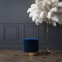 Xena Velvet Pouffe in Navy Blue - Small Round Upholstered Stool