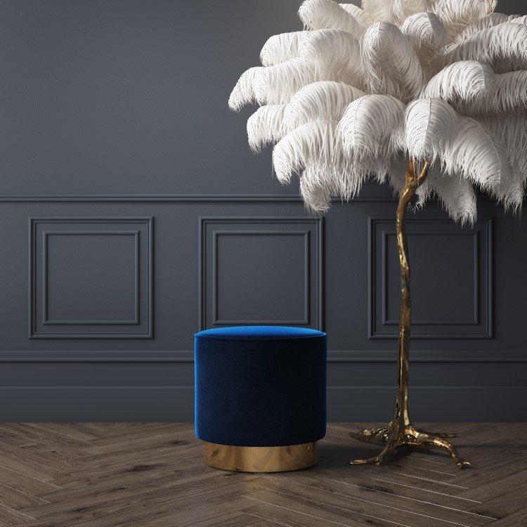 Xena Velvet Pouffe in Navy Blue - Small Round Upholstered Stool