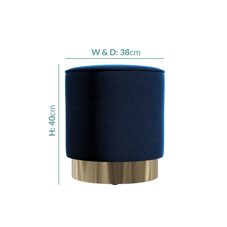 Xena Velvet Pouffe in Navy Blue - Small Round Upholstered Stool