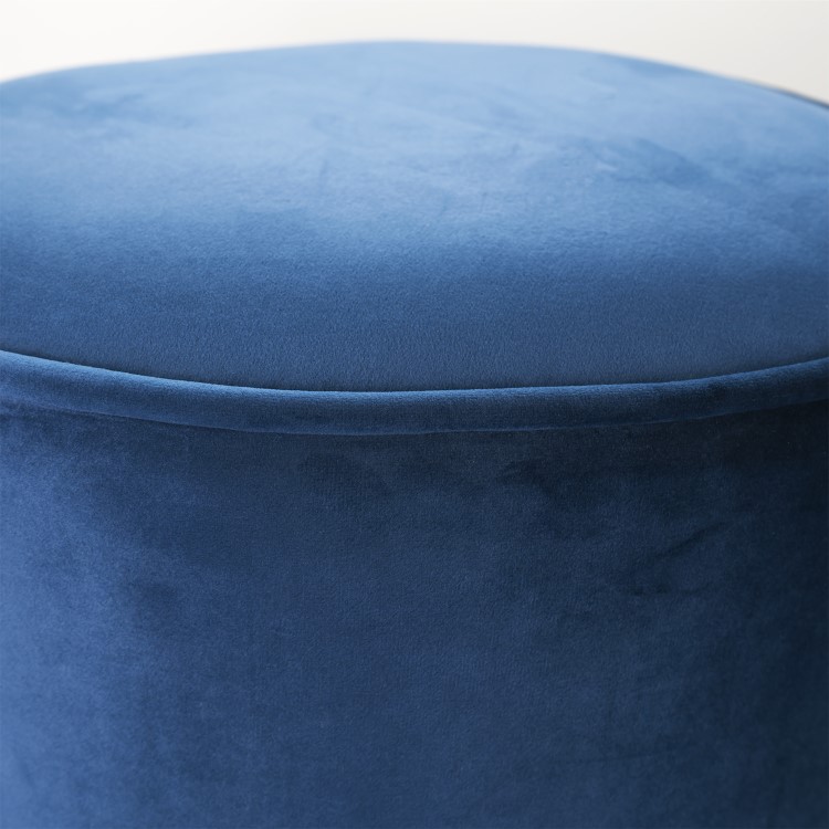 Xena Velvet Pouffe in Navy Blue - Small Round Upholstered Stool
