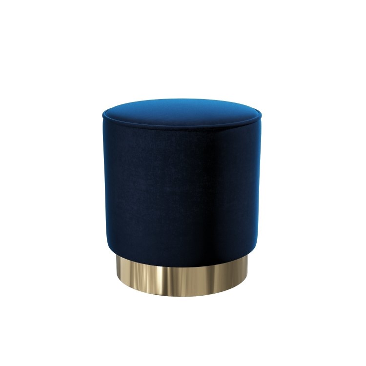 Xena Velvet Pouffe in Navy Blue - Small Round Upholstered Stool