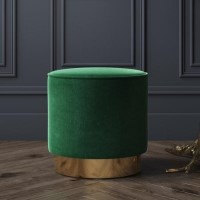 Xena Velvet Pouffe in Dark Green - Small Round Upholstered Stool