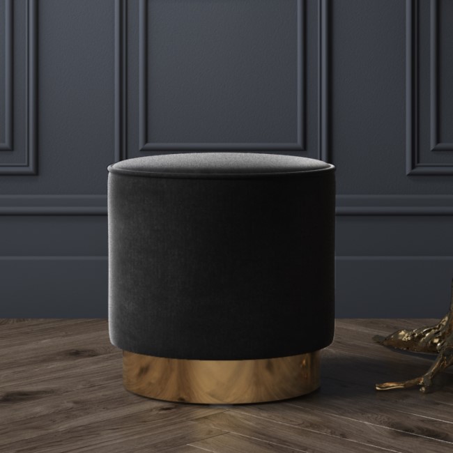 Xena Velvet Pouffe in Anthracite Grey - Small Round Upholstered Stool