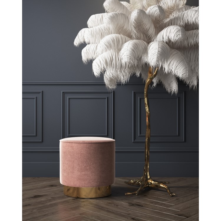 Xena Velvet Pouffe in Blush Pink - Small Round Upholstered Stool
