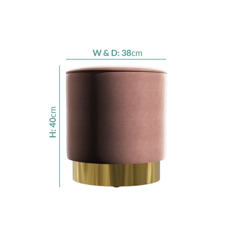 Xena Velvet Pouffe in Blush Pink - Small Round Upholstered Stool