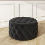 Large Dark Grey Velvet Chesterfield Pouffe Stool - Xena
