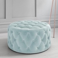 Xena Large Quilted Button Pouffe in Light Duck Egg Blue Velvet