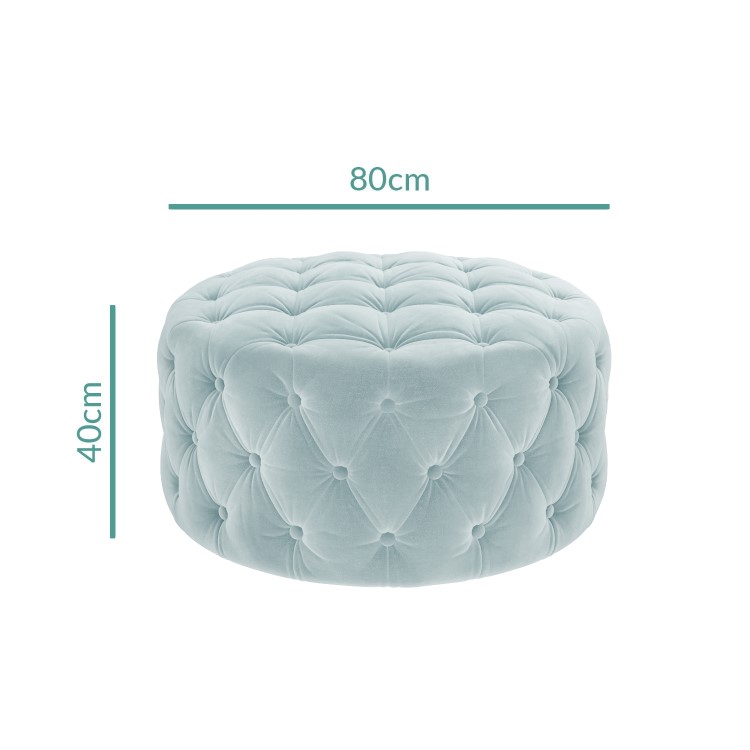 Xena Large Quilted Button Pouffe in Light Duck Egg Blue Velvet